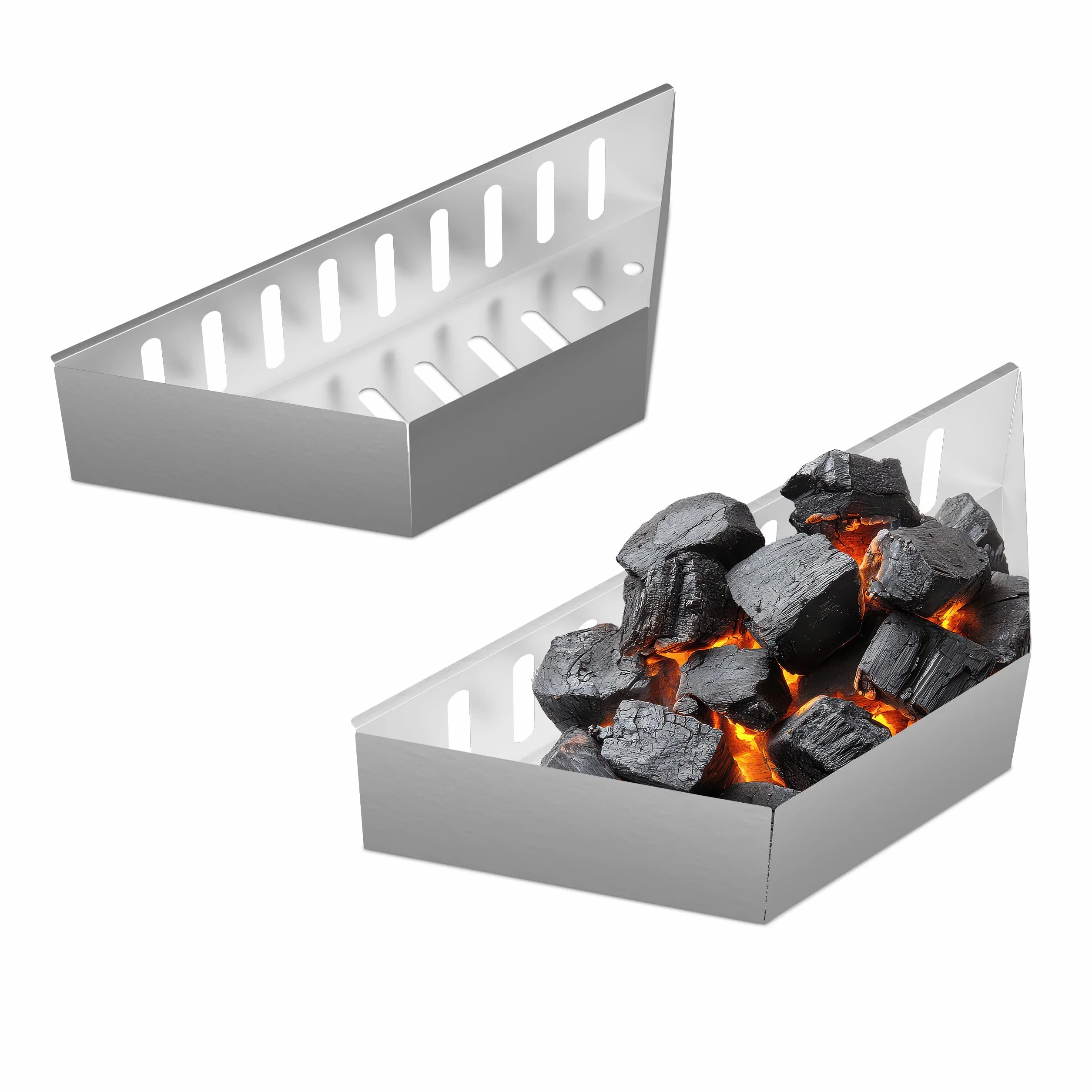 Relaxdays Koszyk węglowy grill kulisty, zestaw 2 szt., wys. x szer. x gł.: 7,5 x 38 x 12 cm, bezpośrednie i pośrednie grillowanie, stal, miska na węgiel, kolor srebrny
