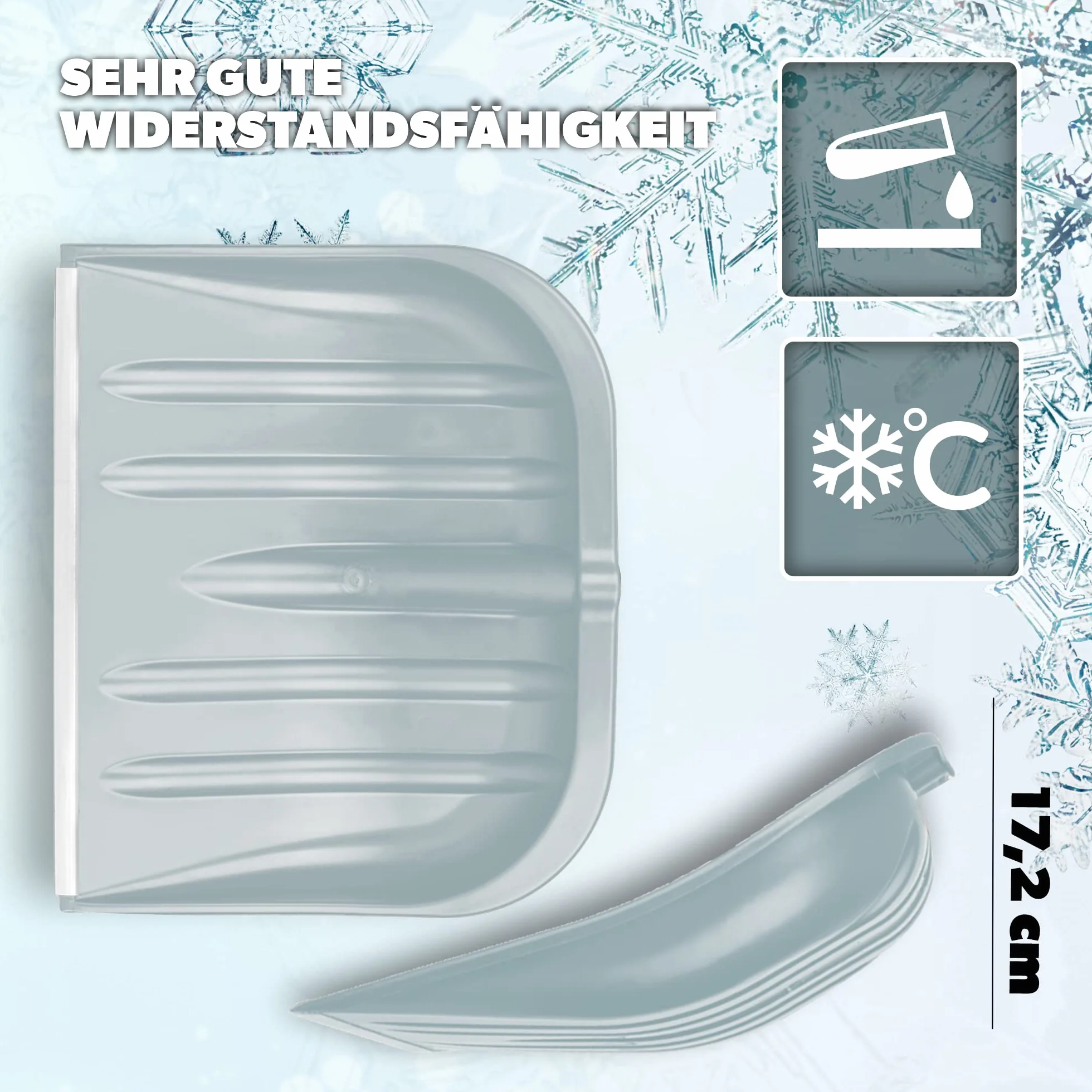 KADAX Łopata do śniegu 49 cm szerokości szufla bez trzonka z tworzywa sztucznego srebrna aluminiową krawędzią