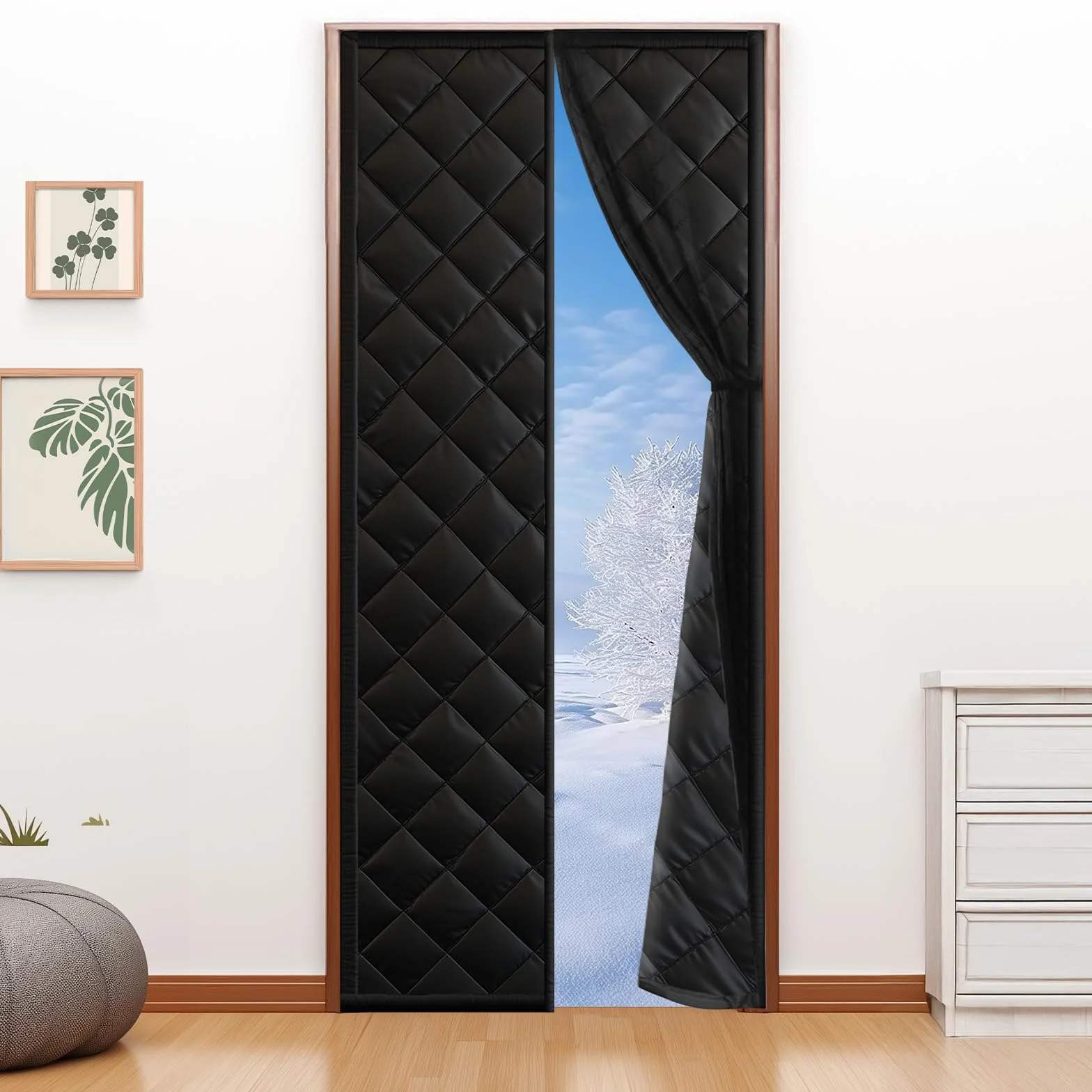 Magnetyczna termiczna zasłona na drzwi, 100 x 220 cm, pogrubiona, odporna na przeciągi i energooszczędna, wodoodporna tkanina Oxford, zamknięcie magnetyczne, przyjazna dla zwierząt, do domu, na