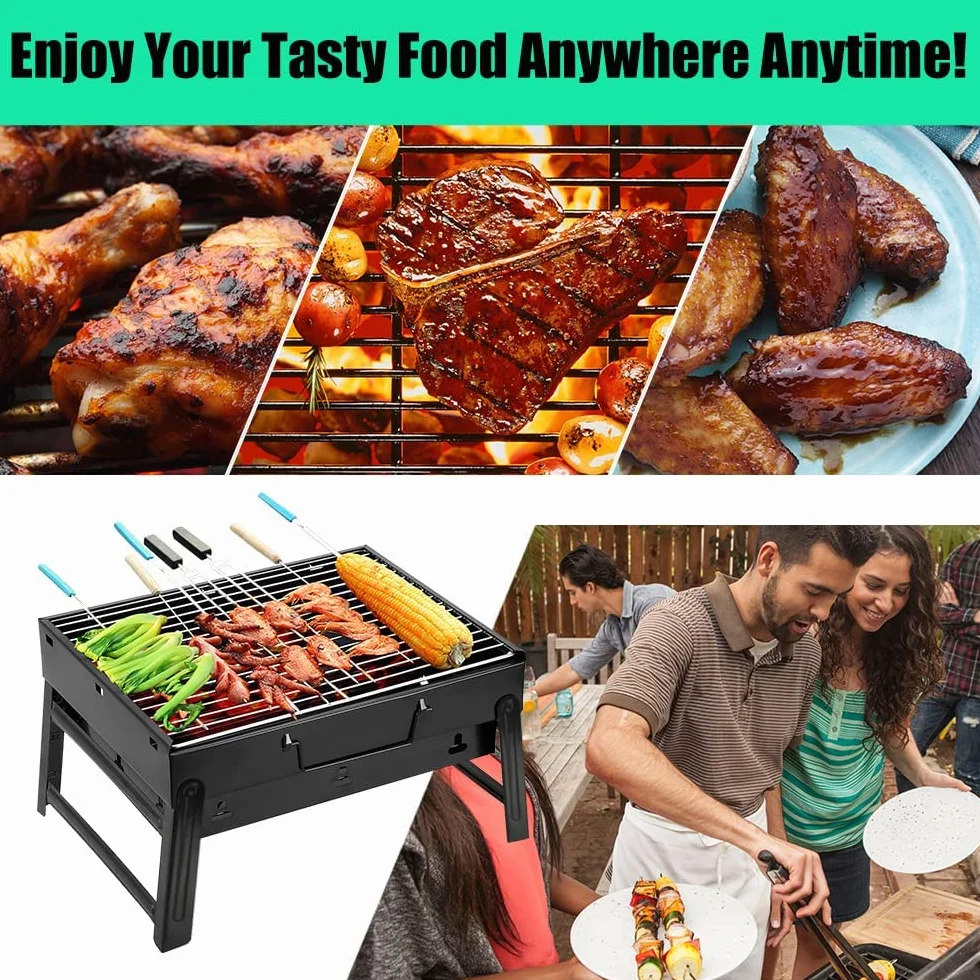 Uten Grill na węgiel drzewny, przenośny składany grill na węgiel drzewny, ze stali nierdzewnej, do gotowania na świeżym powietrzu, na kemping, wędrówki, piknik