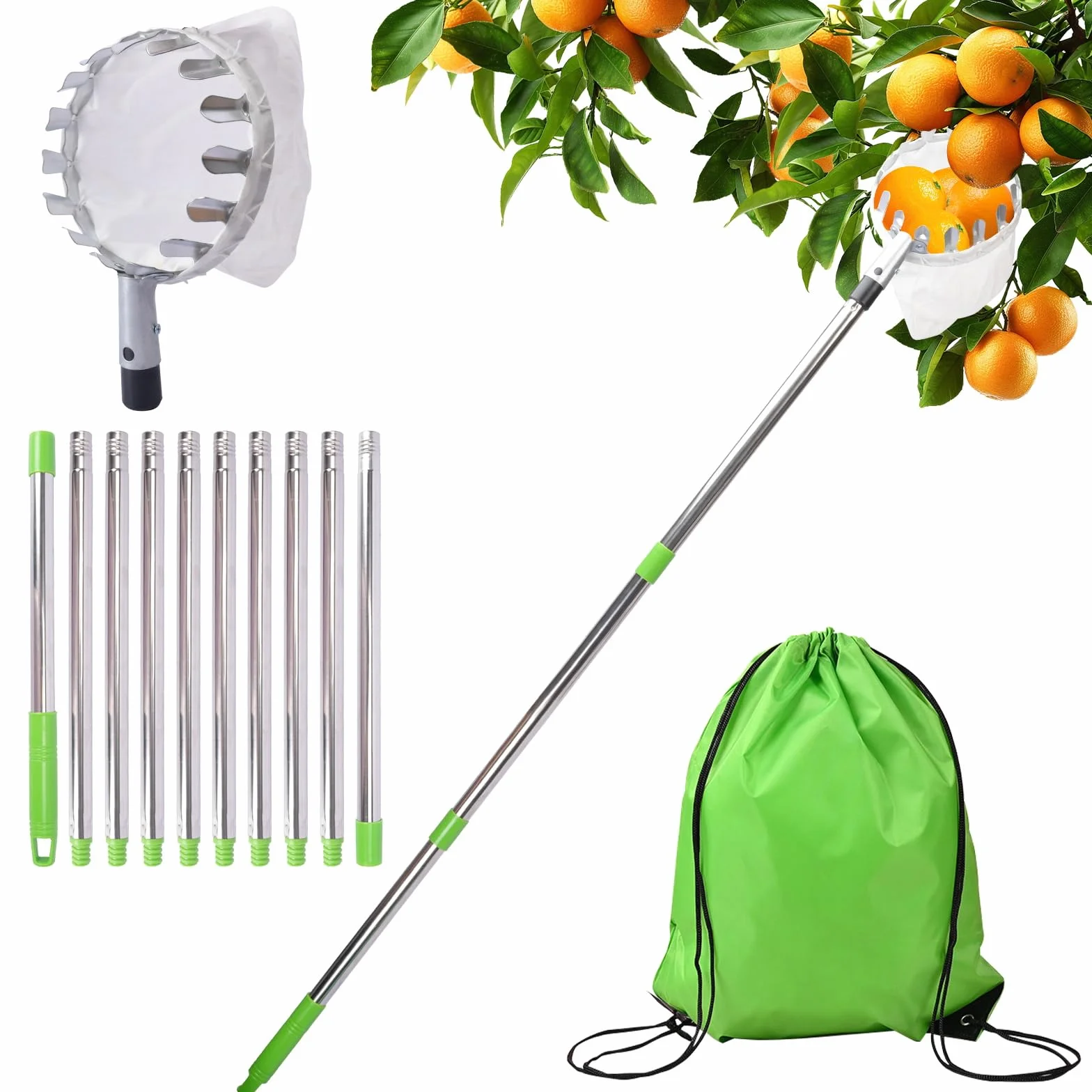 Zbieraczka do Owoców z Teleskopowym Uchwytem, Zrywak do Jabłek ze Stalowym Drążkiem
