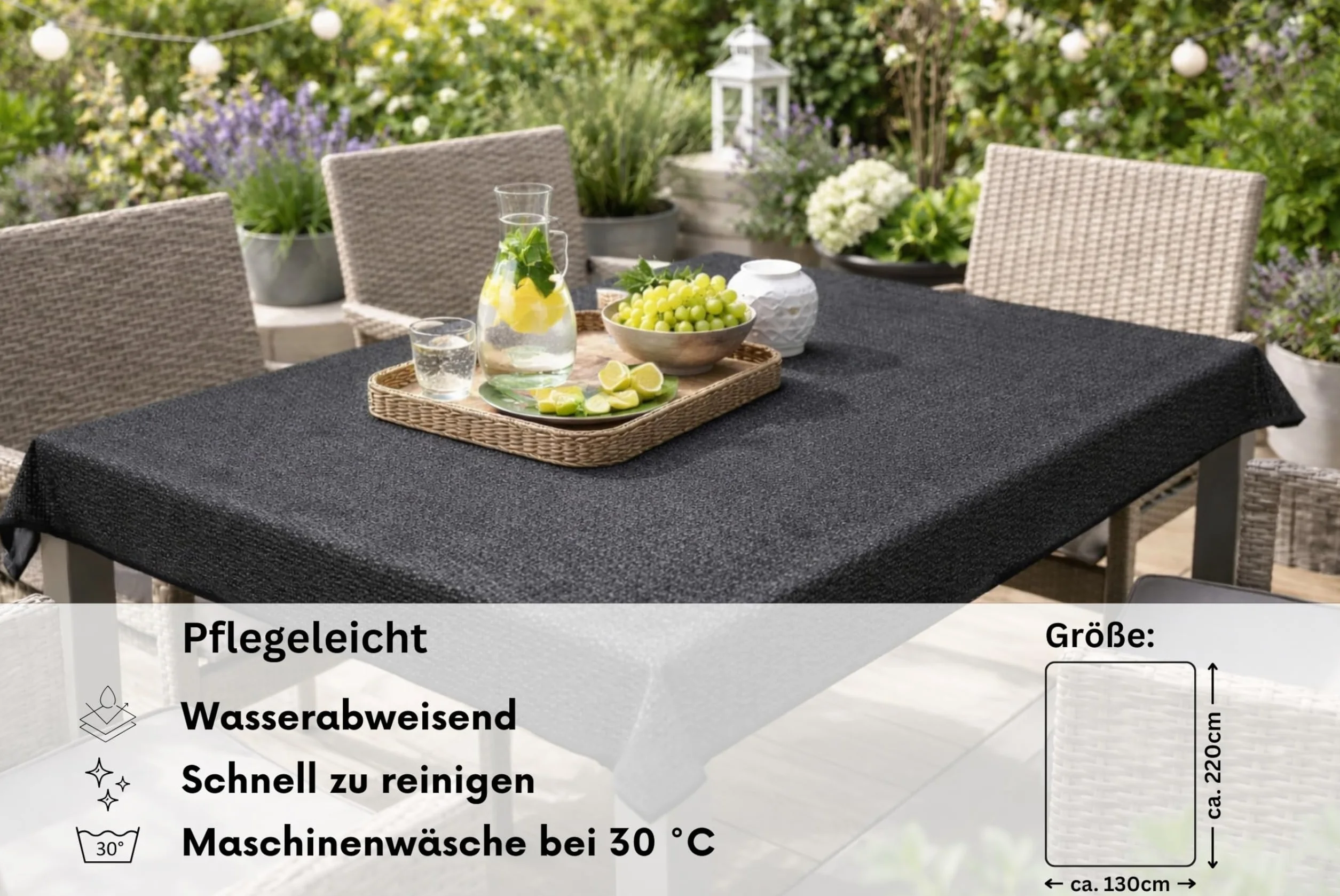Brandsseller Obrus na stół ogrodowy, z pianki, odporny na warunki atmosferyczne, antypoślizgowy, do ogrodu, na balkon i na kemping – szary, prostokątny, 130 x 220 cm