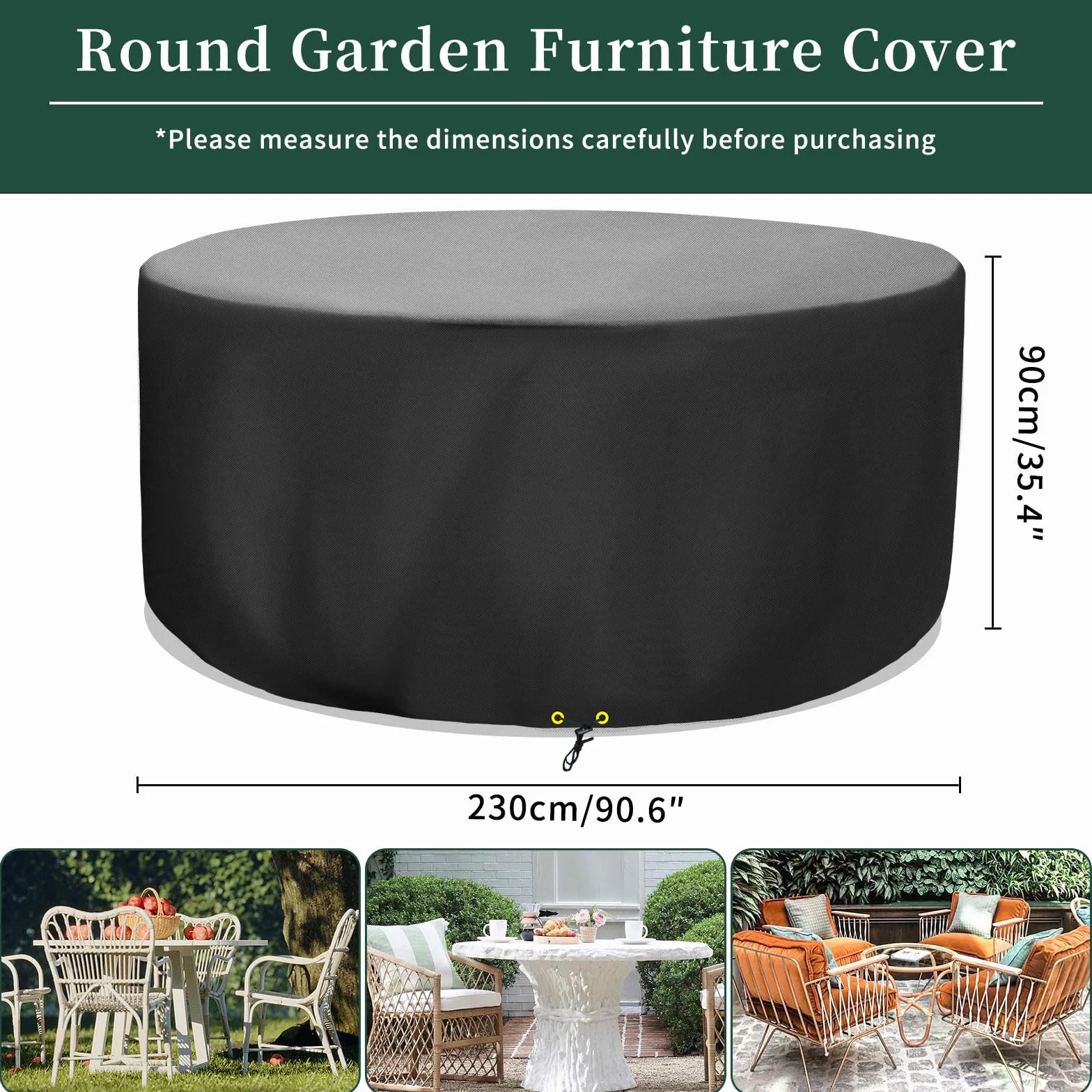 Zestaw mebli ogrodowych - wodoodporny, duży okrągły obrus, 420D Oxford Outdoor Patio Set Cover, wiatroszczelny, anty-UV, Ø 230 x 90 cm