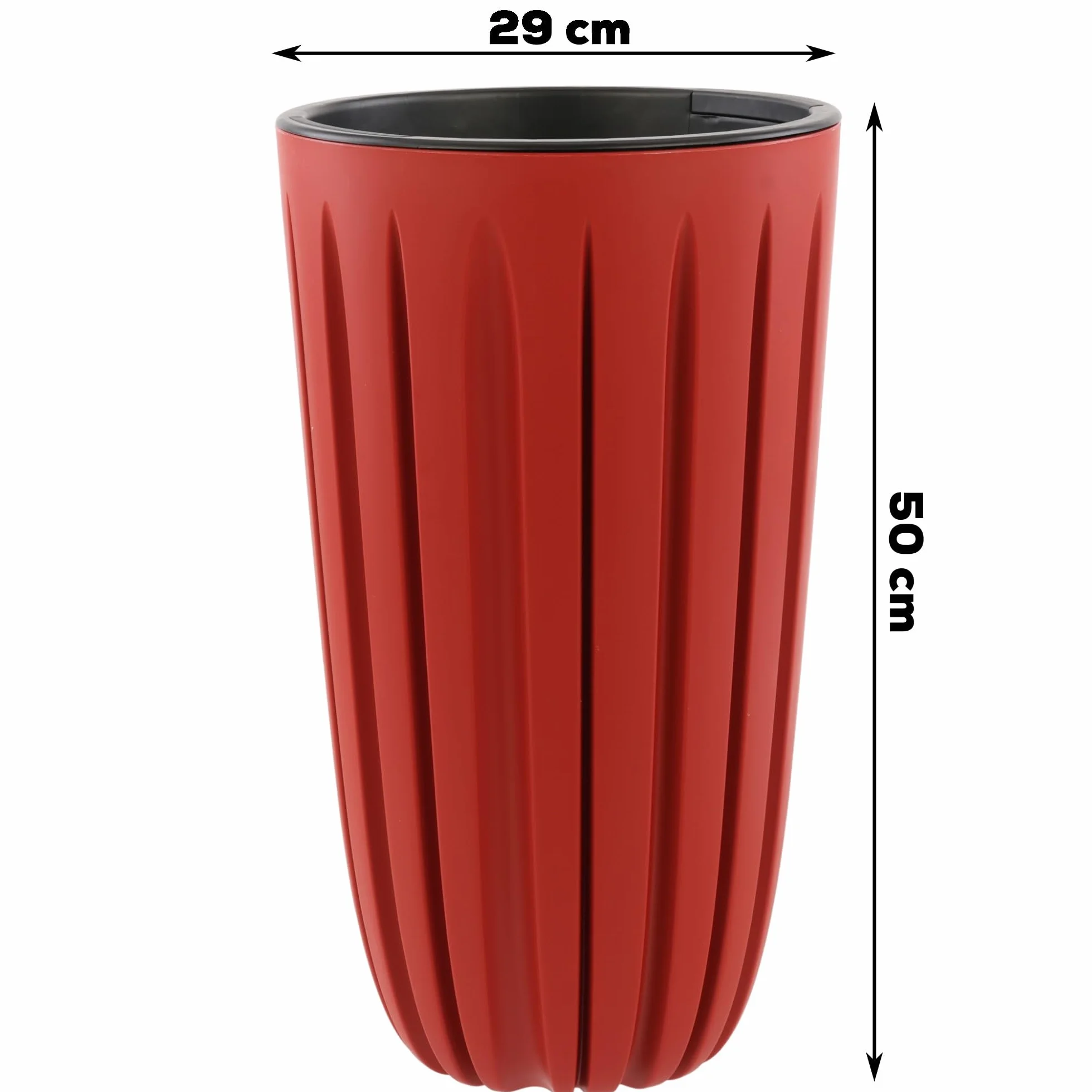botle doniczka na kwiaty z wkładem, kolor czerwony, okrągła Ø 29 cm, wys. 50 cm, piękne, stylowe rowki, powierzchnia matowa, plastik, nowoczesny, glamour, taras, ogród, balkon, dom
