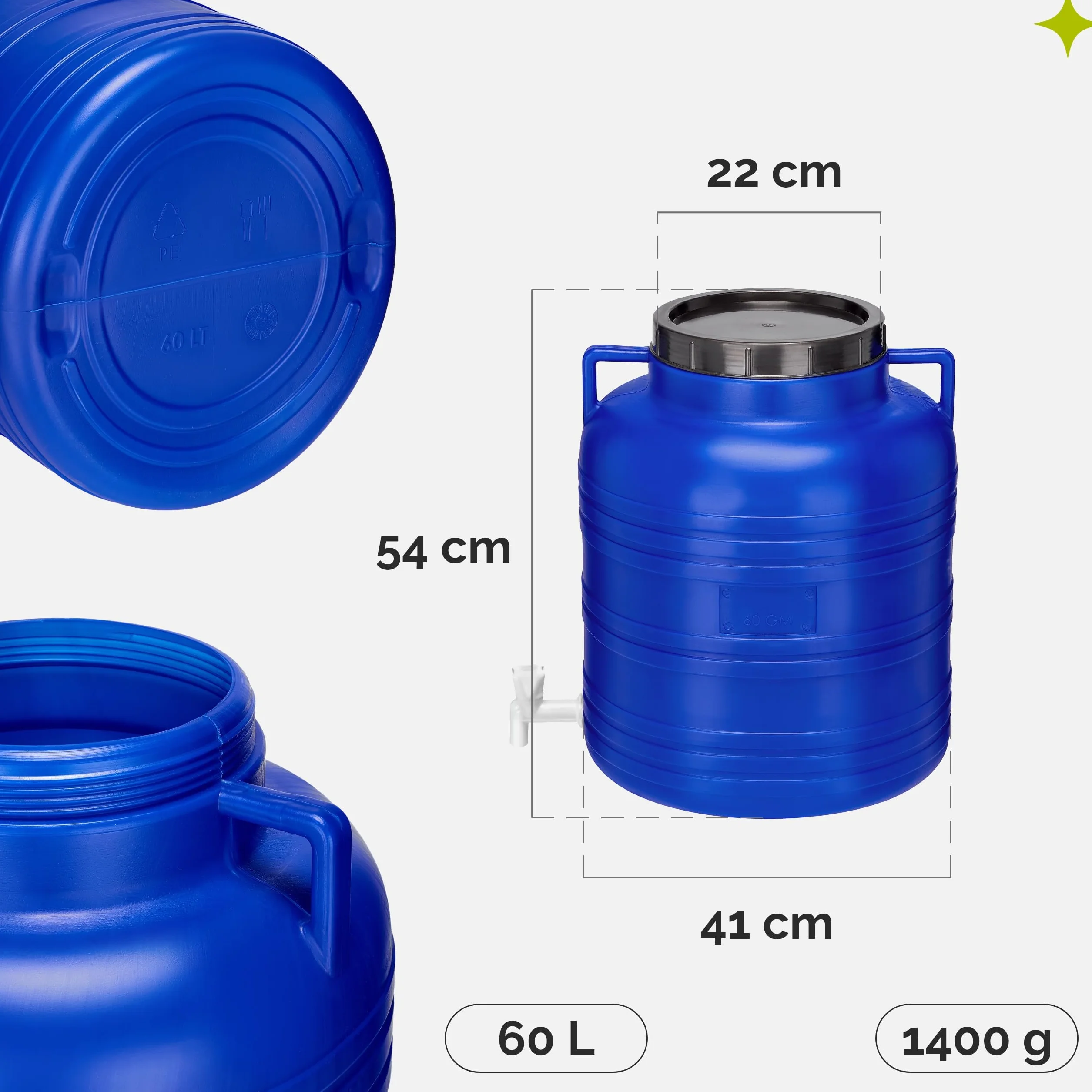 Garronda beczka 60 L z kranem szerokootworowa zbiornik na wodę do kiszenia kapusty GD-0090 Niebieski