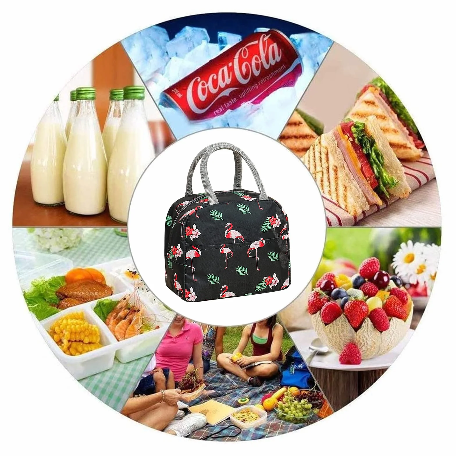 Mecctuck Torba termiczna na lunch izotermiczna przenośna wodoodporna Flaming czarny