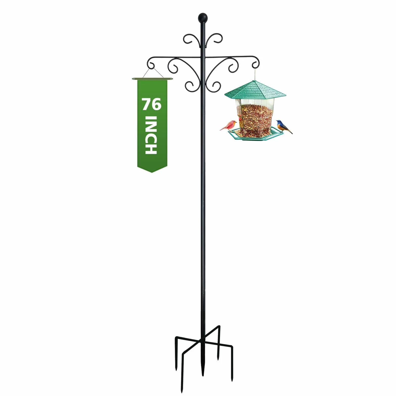 Garden Shepherds Hak Owczarek, 193 cm, grubość 1,9 cm, metalowy podwójny hak z 5 ostrzami typu Shepherds Crook Hook do lamp solarnych, koszy na rośliny, latarni, karmników dla ptaków