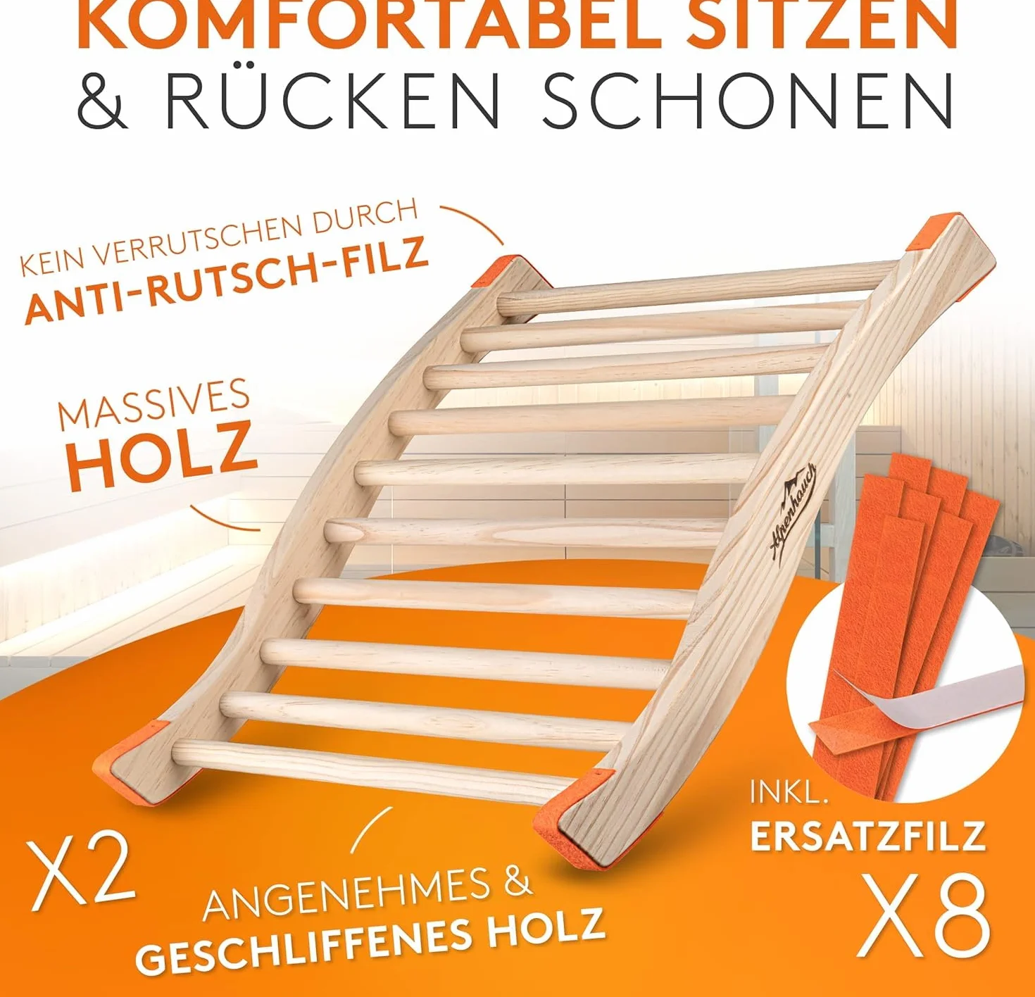 ALPENHAUCH Oparcie do sauny ze 100% naturalnego drewna [2 sztuki] – ergonomiczne oparcie w kształcie litery S – eleganckie akcesoria do sauny, kabina na podczerwień – wygodne oparcie kabina na