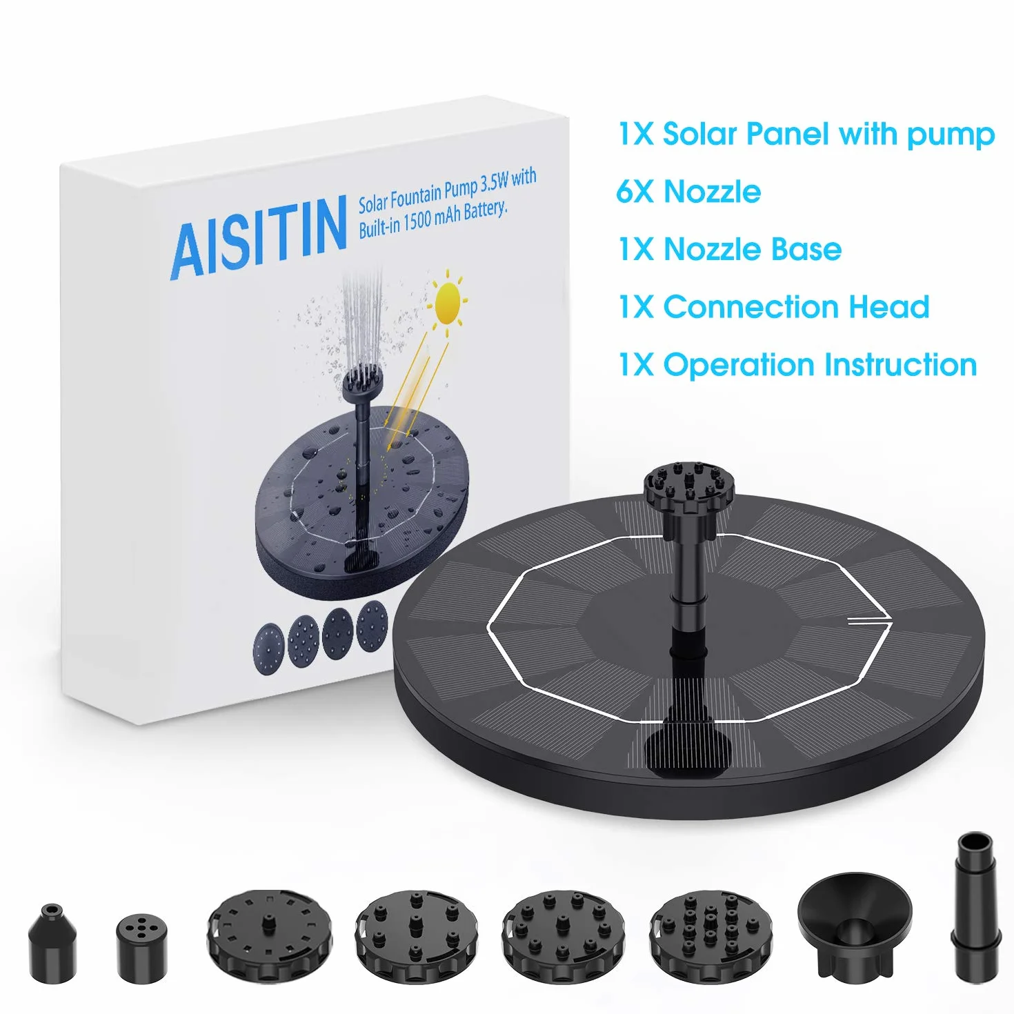 AISITIN Solar Fountain 3.5W Floating Garden Pond Bird Bath Fish Tank Decor z 6 Dysza