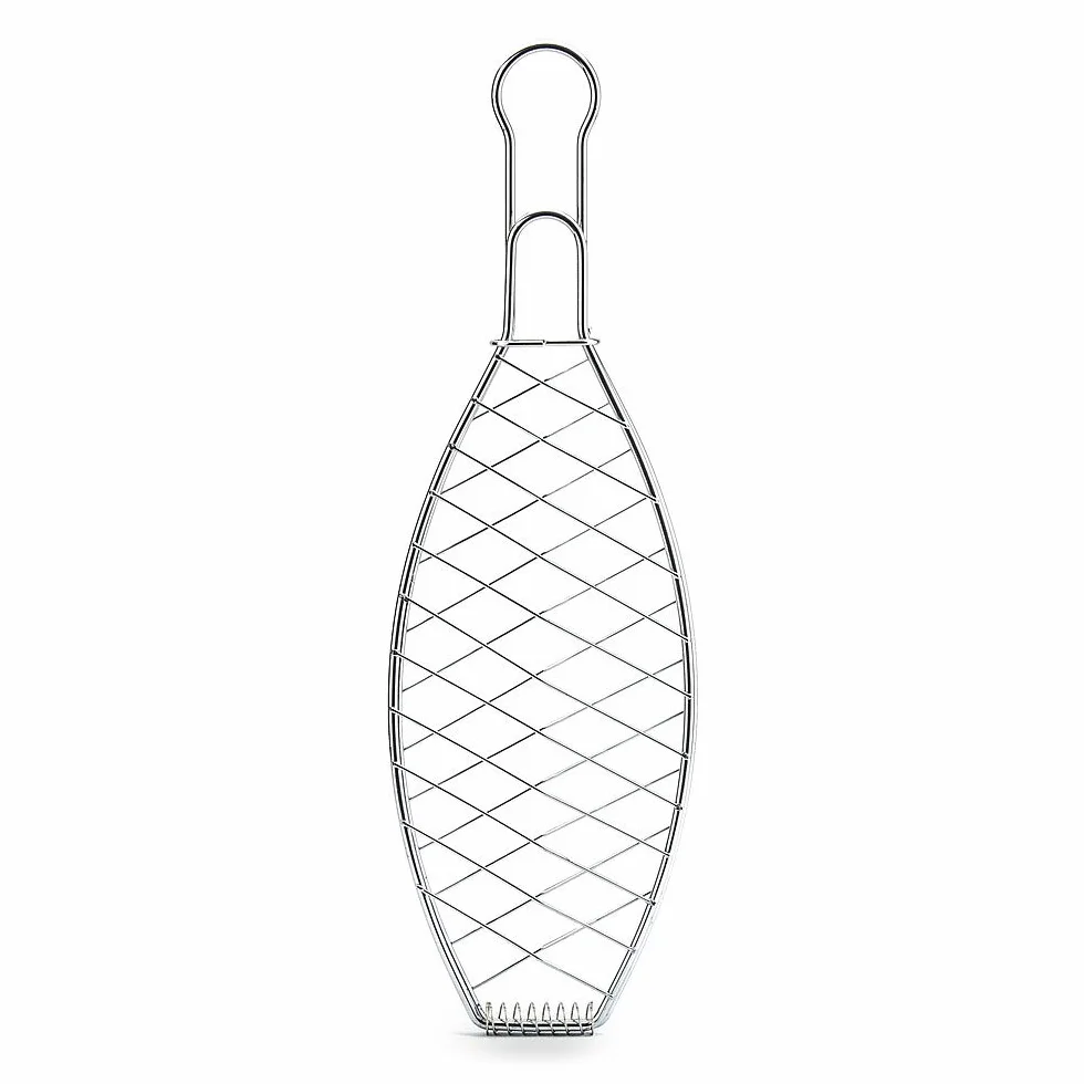 Küchenprofi BBQ Easy szczypce do grilla ryb, metalowe chromowane, 43 cm, uchwyt na ryby, kosz grillowy, do smażenia ryb, szczypce do grillowania ryb, kolor srebrny