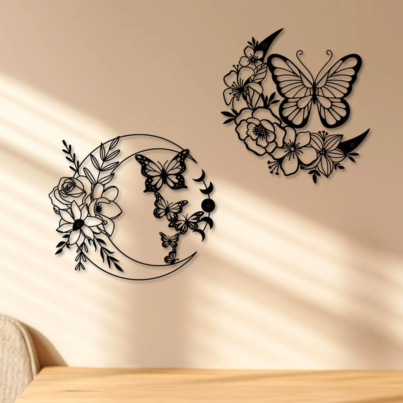 ruelen metalowa dekoracja ścienna boho księżyc motyl sztuka ścienna kwiatowa wiszący