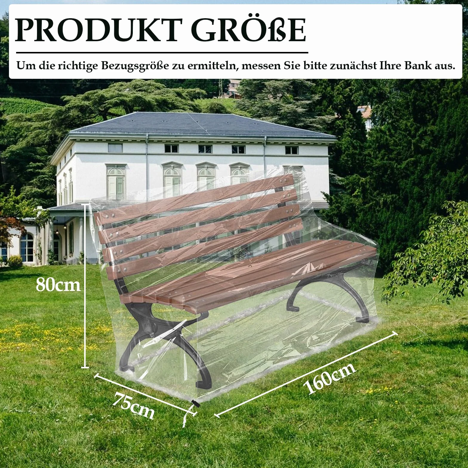 Plandeka na meble ogrodowy, 3-osobowa ławka, 160 x 80 x 75 cm, przezroczysta osłona ze sznurem ściągającym, pokrycie z PE do ochrony