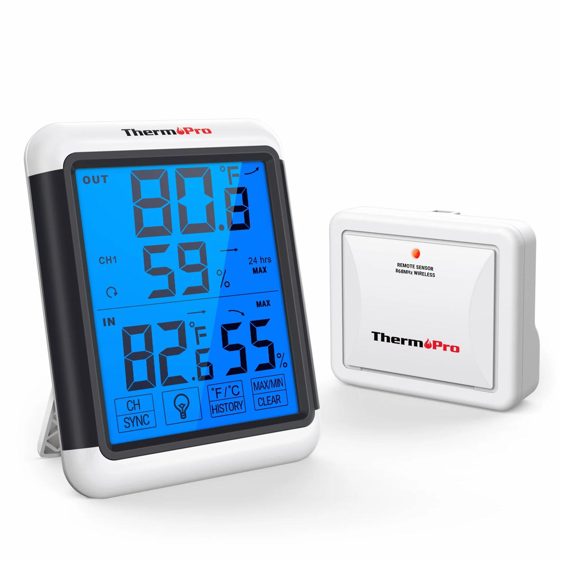 ThermoPro Termohigrometr bezprzewodowy TP65, termometr cyfrowy, higrometr, monitor klimatu, bezprzewodowa stacja pogodowa z bezprzewodowym czujnikiem zewnętrznym, maksymalny zasięg do 150m