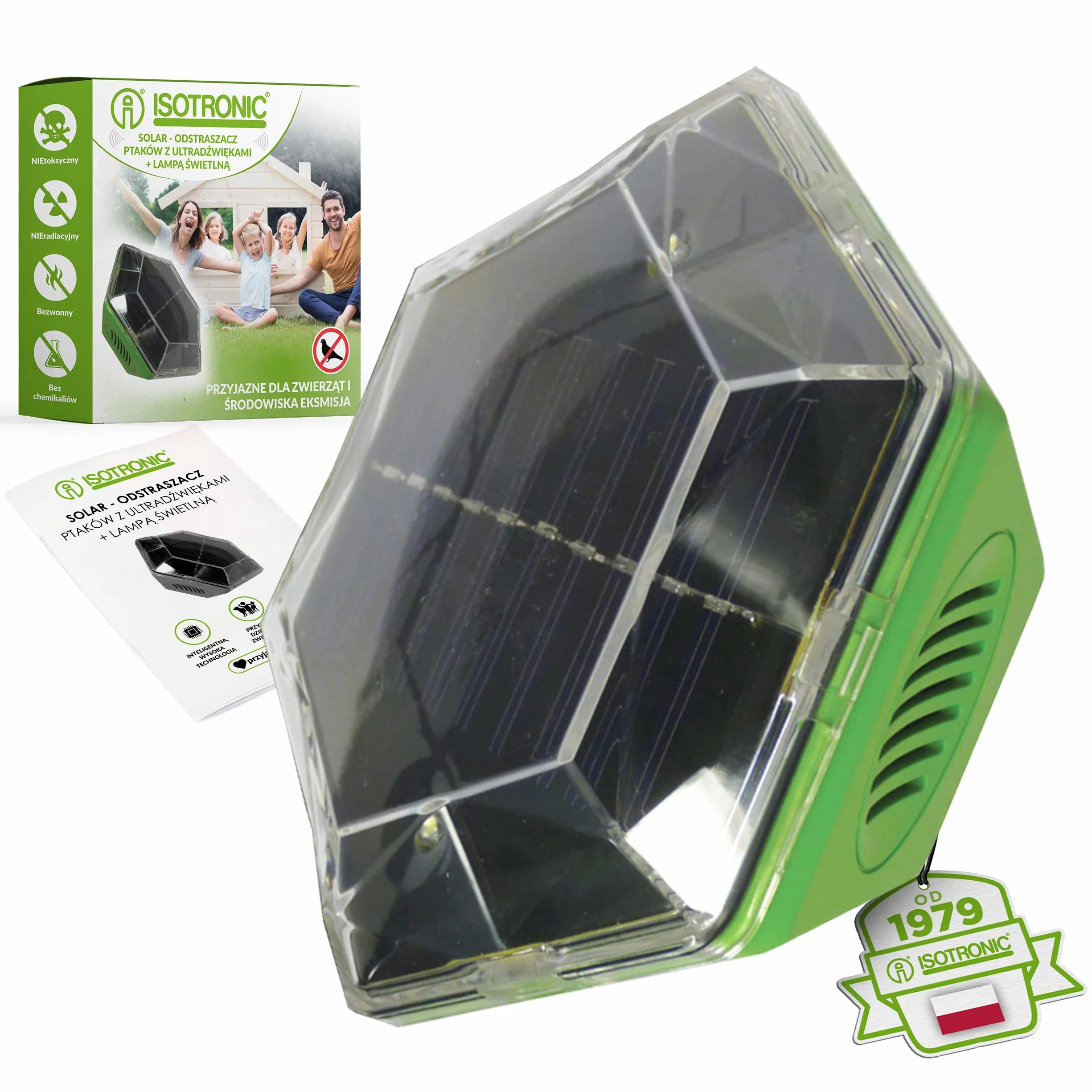 ISOTRONIC Solarowy odstraszacz ptaków Blitz + Ultradźwięki
