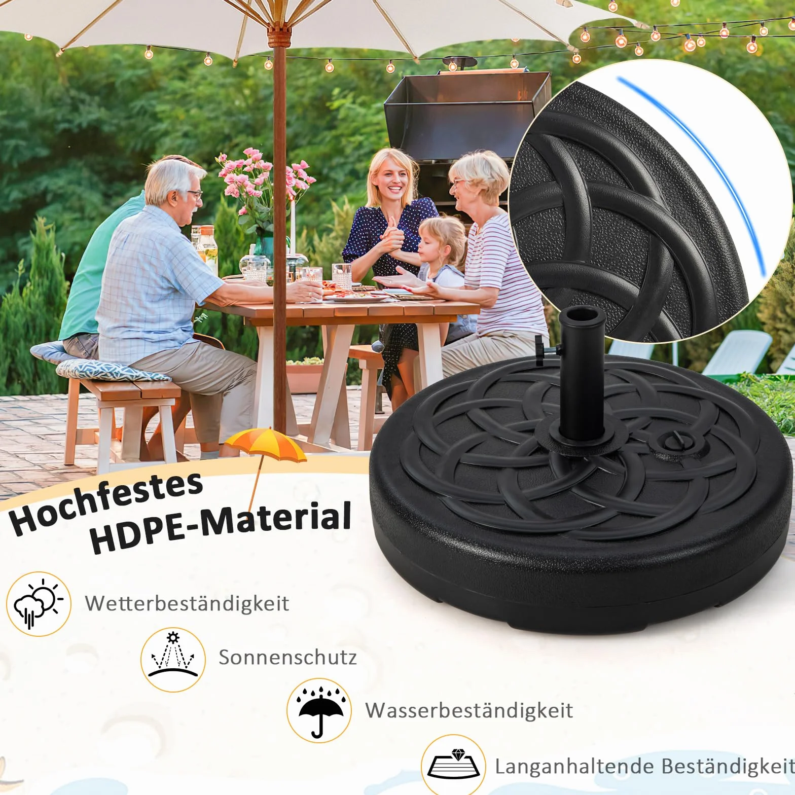 COSTWAY Stojak na parasole przeciwsłoneczne, 23 l/39 kg, napełniany wodą lub piaskiem, stojak na parasole o średnicy 38/48 mm, Ø 56 cm, stojak na parasole do ogrodu, na balkon