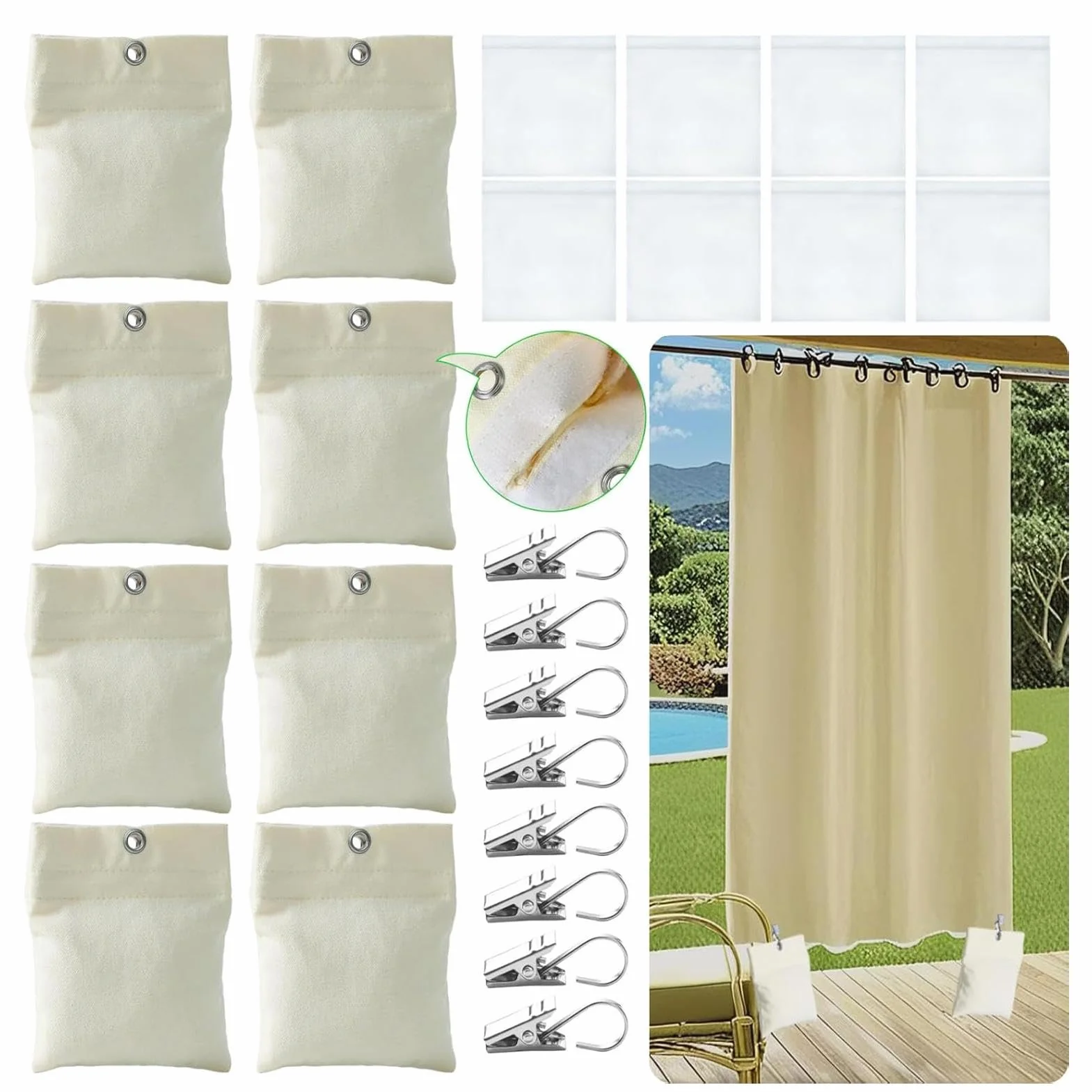 Drapery Weight Bag Outdoor Curtain Weight 15cm 12.5cm 12cm Heavy Fixing Clip 8 Pack